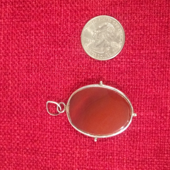 Sterling Silver with Oval Polished Obsidian Glass Stone Pendant - Picture 3 of 4